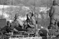 Armored troops on the Iron Curtain during the winter
