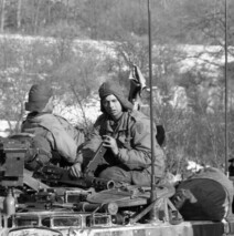 Armored troops on the Iron Curtain during the winter