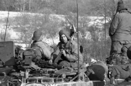 Armored troops on the Iron Curtain during the winter