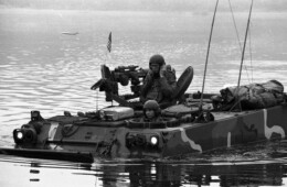 Armored vehicle crossing a river