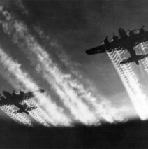 B-17 Flying Fortress takes off to bomb Germany