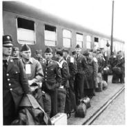Troops waiting to board the train to Stuttgart